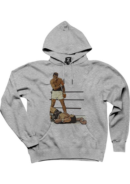 Muhammed Ali Winning Fighter Gri Kapşonlu Sweatshirt Hoodie