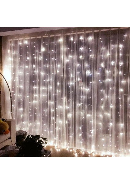 8 Fonksiyonlu 16 Saçaklı Animasyonlu Perde LED Işık Kalın Telli Saçak LED Işık 3 x 3 Metre Perde LED Aydınlatma Süsleme Fişli Model