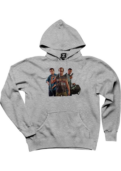 Gta Three Conspirator Gri Kapşonlu Sweatshirt Hoodie