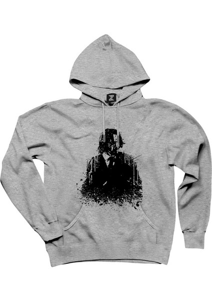 John Wick Chapter Siluet Gri Kapşonlu Sweatshirt Hoodie