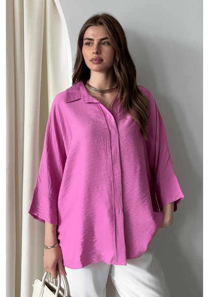 Kadın Evelyn Oversize Gömlek, Keten Ayrobin Ön Patlı Gömlek