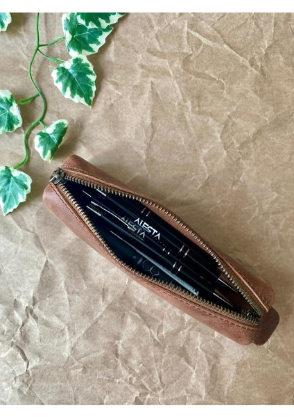 (Isim Yazıyoruz) Kalemlik / Mini Makyaj Çantası - El Yapımı Hakiki Deri fırsatları