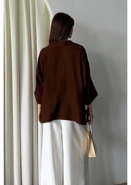 Kadın Evelyn Oversize Gömlek, Keten Ayrobin Ön Patlı Gömlek fırsatları