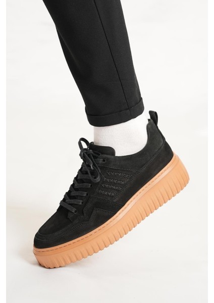 - Siyah Hakiki Süet Bağcıklı Erkek Sneaker 115-K502