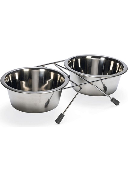 Köpek İkili Mama Su Kabı, Paslanmaz Çelik, 16cm, 2x900ml Nrmsa