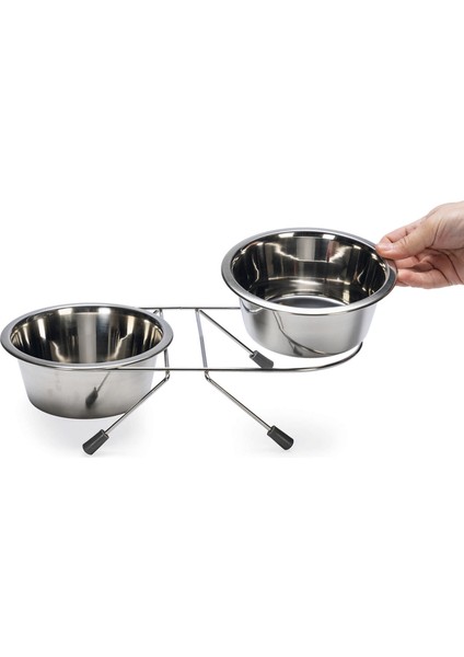 Köpek İkili Mama Su Kabı, Paslanmaz Çelik, 16cm, 2x900ml Nrmsa fiyatları