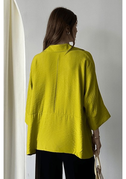 Kadın Evelyn Oversize Gömlek, Keten Ayrobin Ön Patlı Gömlek