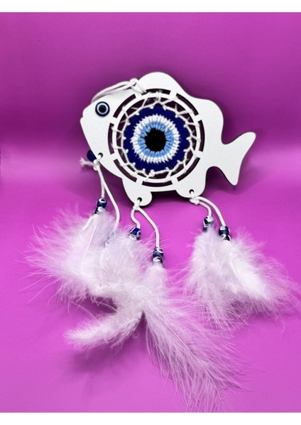 Balık Figürlü Nazar Boncuklu El Yapımı Rüya Kapanı - Duvar Süsü