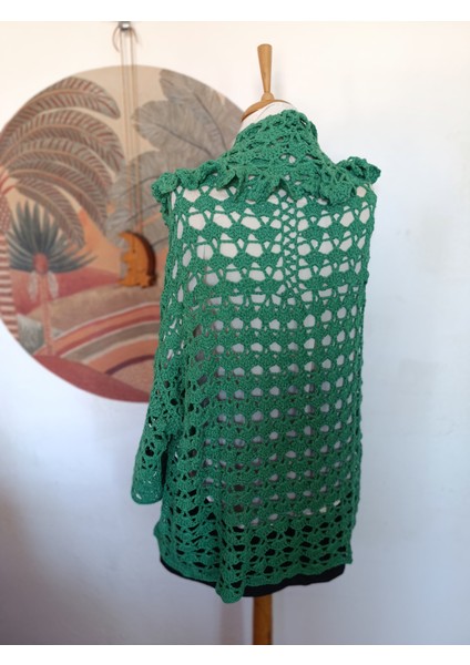 Yeşil Koton Ip Volan Yakalı Asimetri Tığ Dokuma Dantel El Işi Hırka indirimleri