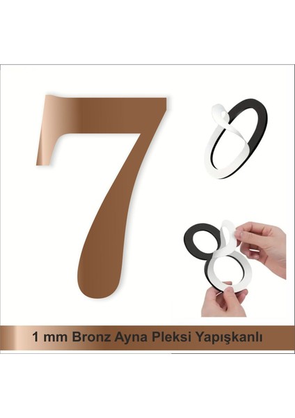 Kapı Daire Numarası 1 mm Bronz Ayna Pleksi Yapışkanlı No - 7 Yedi