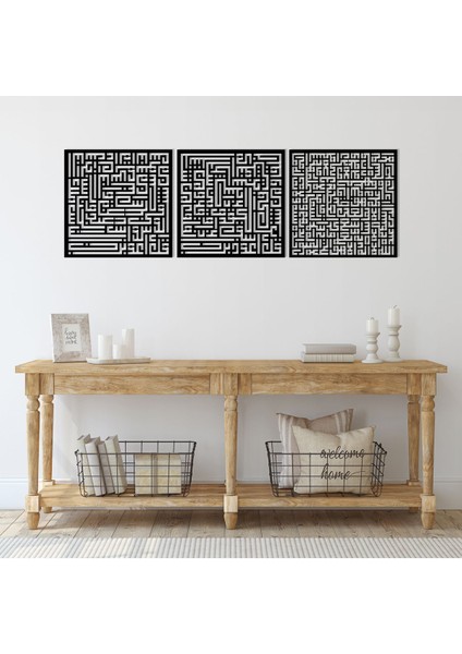 Ayet-El Kürsi, Felak ve Nas Süresi Kufı Hat Sanatı 3'lü Duvar Tablosu, Ev Ofis Duvar Dekoru fırsatları