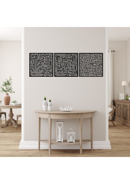 Ayet-El Kürsi, Felak ve Nas Süresi Kufı Hat Sanatı 3'lü Duvar Tablosu, Ev Ofis Duvar Dekoru indirimleri