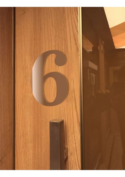 Kapı Daire Numarası 1 mm Bronz Ayna Pleksi Yapışkanlı No - 6 Altı modelleri