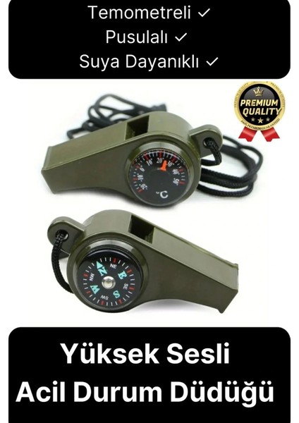 Çok Fonksiyonlu Yüksek Sesli Pusulalı Termometreli Suya Kamp Deprem Acil Durum Düdüğü