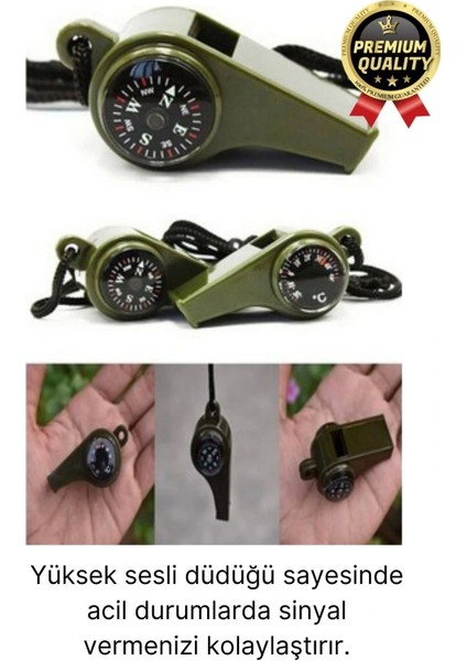 Çok Fonksiyonlu Yüksek Sesli Pusulalı Termometreli Suya Kamp Deprem Acil Durum Düdüğü modelleri