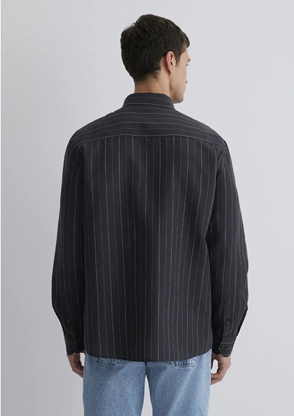 Keten Karışımlı Çizgili Antrasit Gömlek 0211515-89892 fırsatları