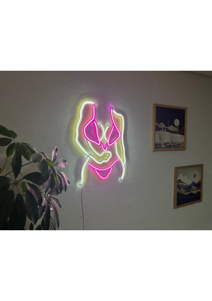 Bikini Neon Metal Duvar Dekor Kadın Temalı Neon