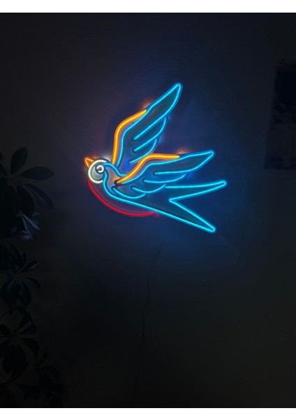 Serçe Neon Metal Duvar Dekor Hayvan Temalı Neon