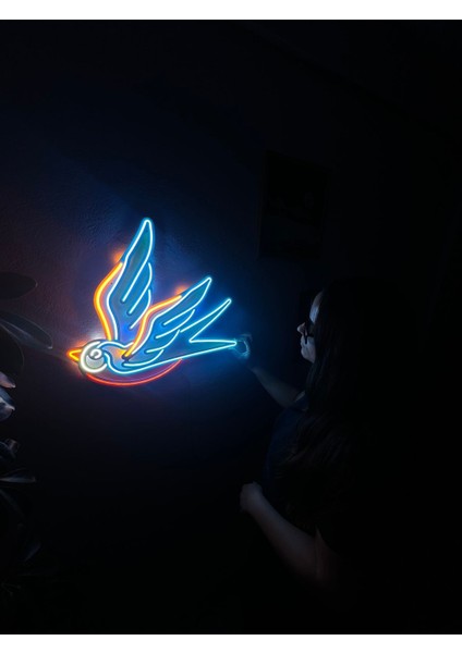 Serçe Neon Metal Duvar Dekor Hayvan Temalı Neon
