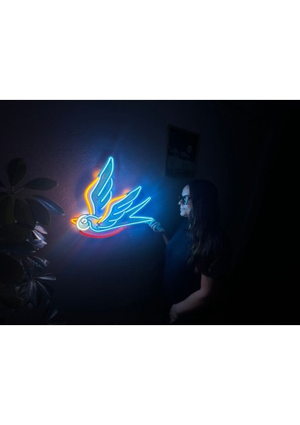 Serçe Neon Metal Duvar Dekor Hayvan Temalı Neon