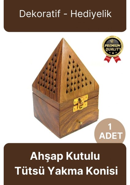 Özel Tasarım Dekoratif Hediyelik Piramit Şekli El Yapımı Ahşap Kutulu Tütsü Yakma Konisi