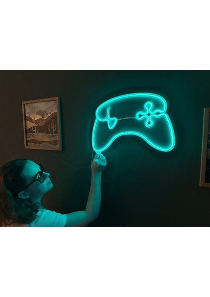 Game Consol Neon Metal Duvar Dekor Yazı Temalı Neon
