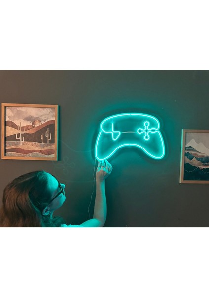 Game Consol Neon Metal Duvar Dekor Yazı Temalı Neon