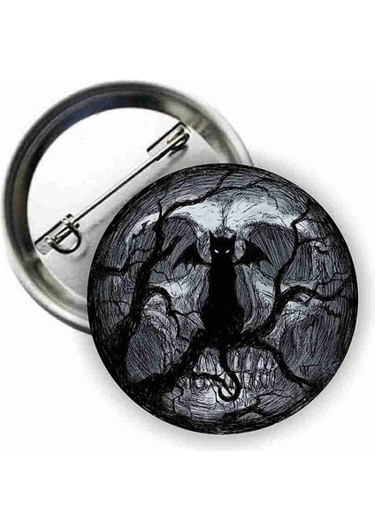 Dark Gotik Cat Illustration Grunge Style Buton Rozet