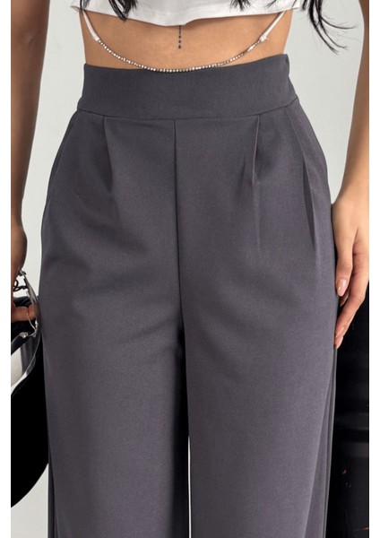 Kadın Sophia Yüksek Bel Arkası Lastikli Yan Gizli Fermuarlı Ispanyol Paça Kumaş Palazzo Pantolon modelleri
