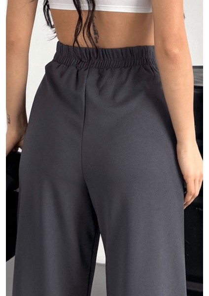 Kadın Sophia Yüksek Bel Arkası Lastikli Yan Gizli Fermuarlı Ispanyol Paça Kumaş Palazzo Pantolon fırsatları