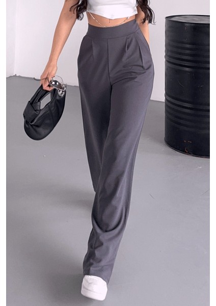 Kadın Sophia Yüksek Bel Arkası Lastikli Yan Gizli Fermuarlı Ispanyol Paça Kumaş Palazzo Pantolon indirimleri