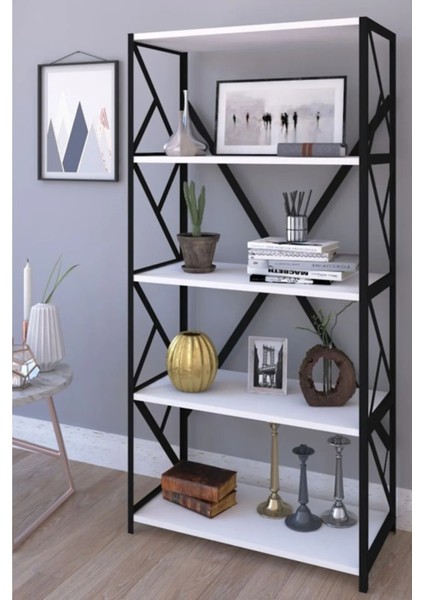 Sera Metal Kitaplık 5 Raflı Çok Amaçlı Dosya Kitap Rafı Ofis Salon Raf 150 cm Beyaz
