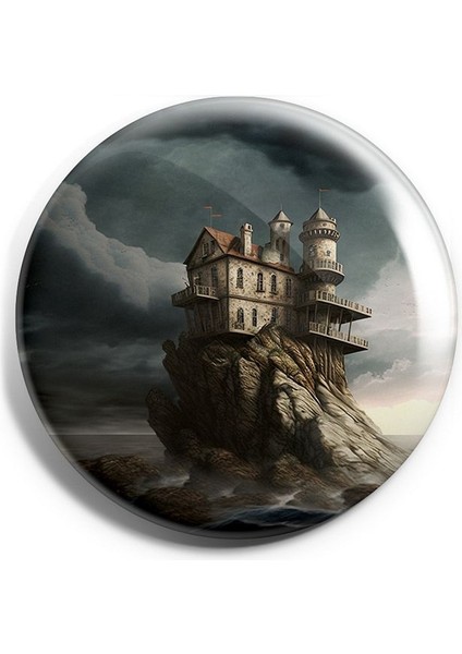 Kaya Üzerinde Kale Iğneli Çanta Rozeti