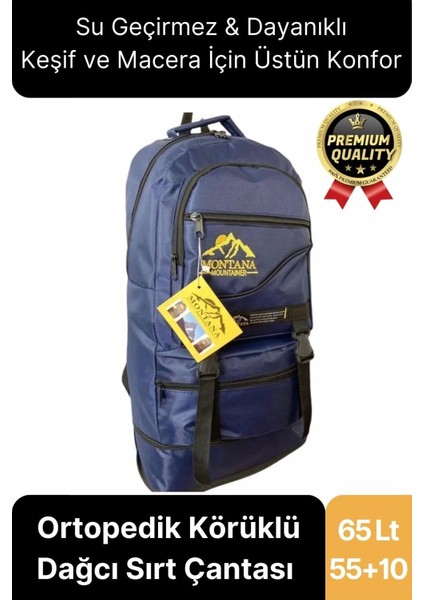 65 Lt Ortopedik Dayanıklı Büyük Boy Çok Gözlü Su Geçirmez Körüklü Kamp Trekking Outdoor Sırt Çantası