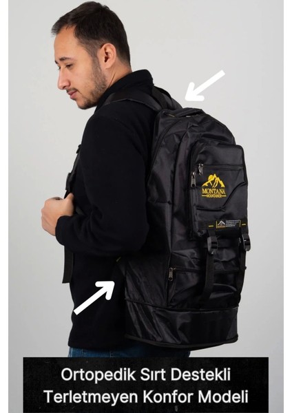 65 Lt Ortopedik Dayanıklı Büyük Boy Çok Gözlü Su Geçirmez Körüklü Kamp Trekking Outdoor Sırt Çantası
