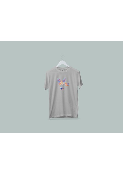 Kaliteli Penye Kadın Erkek Yetişkin Baskılı Beyaz Gri Siyah Tshirt Kelebekler