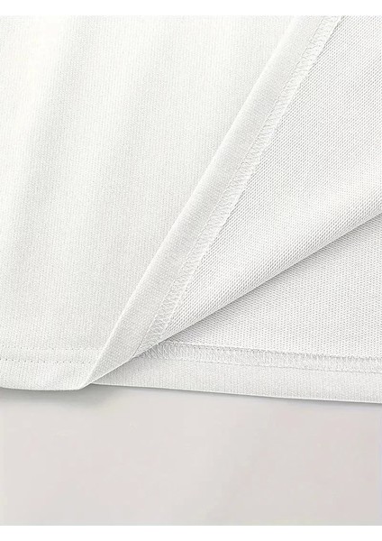 Baskılı Oversize Bisiklet Yaka T-Shirt - Beyaz