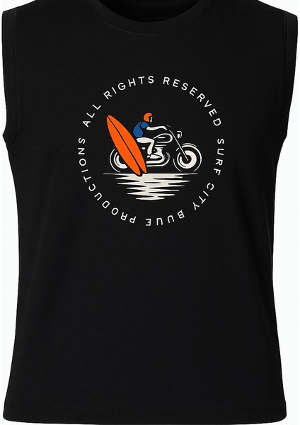 Motorsiklet Baskı Siyah Erkek Kolsuz T-Shirt