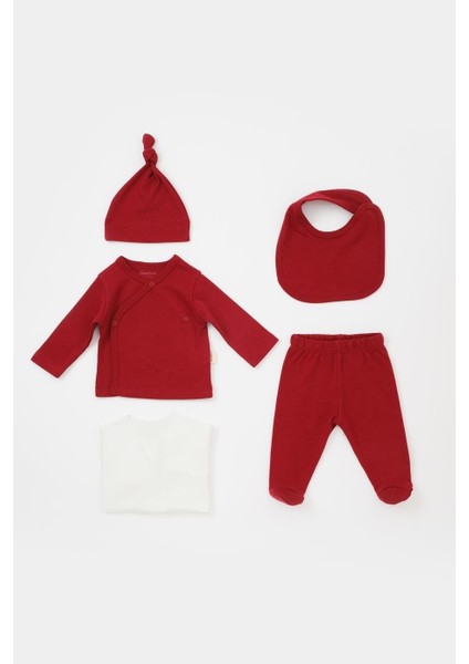 Unisex Bebek Pamuklu Bordo 5 Parça Hastane Çıkış Seti