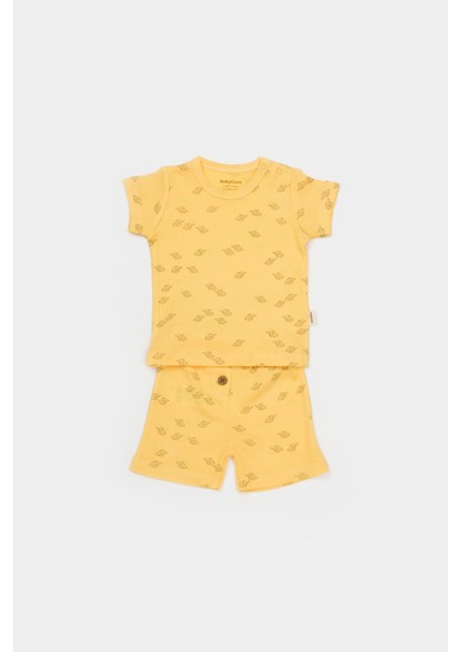 Bebek Pamuklu Mini Fil Desenli T-Shirt ve Şort Takım