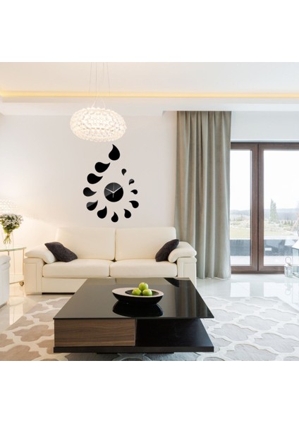 Damla Tasarımlı Modern Dekoratif Ahşap Duvar Saati ve Dekoratif Damlalar