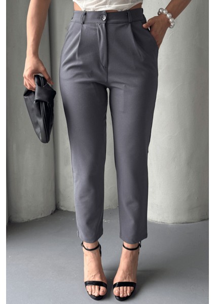 Kadın Elise Yüksek Bel Arkası Lastikli Dar Paça Toparlayıcı Likralı Kumaş Pantolon