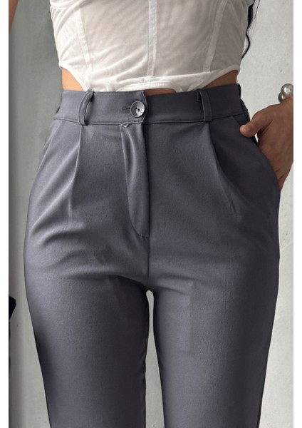 Kadın Elise Yüksek Bel Arkası Lastikli Dar Paça Toparlayıcı Likralı Kumaş Pantolon modelleri