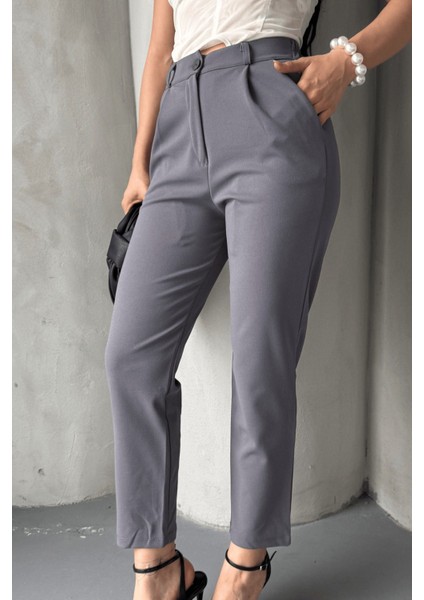 Kadın Elise Yüksek Bel Arkası Lastikli Dar Paça Toparlayıcı Likralı Kumaş Pantolon indirimleri