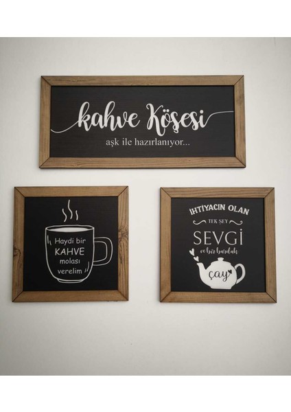 Ahşap Mutfak Duvar Panosu | 3'ü 1 Arada Mutfak Dekorasyonu | Rustik Ahşap Mutfak Tablo Seti