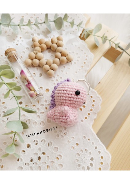 Amigurumi Dinozor Organic Oyuncak - Anahtarlık Pembe 6 cm (1 Adet)