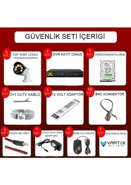 5 Kameralı Set 320 GB HDD Full Hd Gece Görüşlü Güvenlik Kamerası Sistemi-Sabit Ip Gerektirmez-