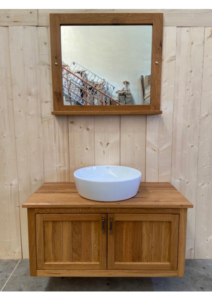 Nakkaş 100 CM,%100 Doğal Ahşap Lavabolu Banyo Dolabı,naturel,seramik Lavabo Dahil (Aynasız,armatür ve Gider Yok)