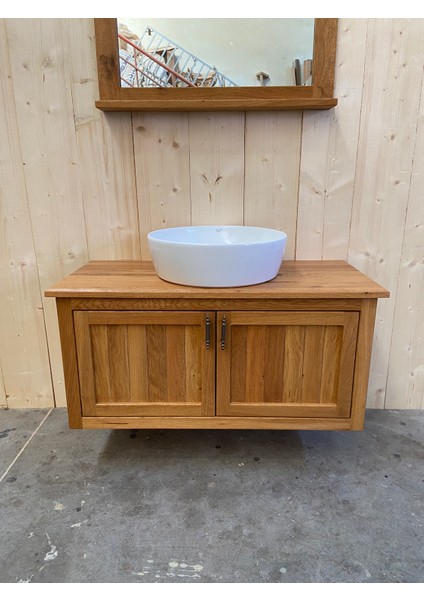 Nakkaş 100 CM,%100 Doğal Ahşap Lavabolu Banyo Dolabı,naturel,seramik Lavabo Dahil (Aynasız,armatür ve Gider Yok)