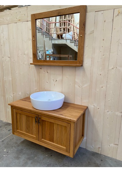 Nakkaş 100 CM,%100 Doğal Ahşap Lavabolu Banyo Dolabı,naturel,seramik Lavabo Dahil (Aynasız,armatür ve Gider Yok)